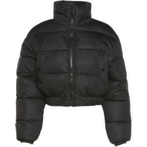 imageFlygo Cropped Puffer Jacket Women 2025 Winter Warm Zip Up Padded Short Quilted Jackets Down CoatBlack