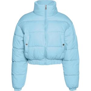 imageFlygo Cropped Puffer Jacket Women 2025 Winter Warm Zip Up Padded Short Quilted Jackets Down CoatBlue