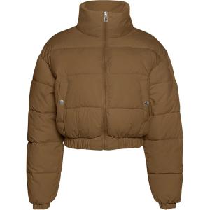 imageFlygo Cropped Puffer Jacket Women 2025 Winter Warm Zip Up Padded Short Quilted Jackets Down CoatDark Khaki