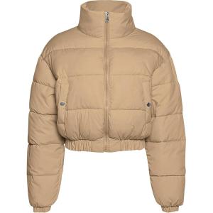 imageFlygo Cropped Puffer Jacket Women 2025 Winter Warm Zip Up Padded Short Quilted Jackets Down CoatKhaki