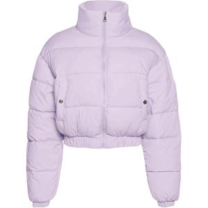 imageFlygo Cropped Puffer Jacket Women 2025 Winter Warm Zip Up Padded Short Quilted Jackets Down CoatLilac Purple