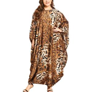 imageFlygo Muslim Abaya for Women Maxi Long Dresses Dubai Pendant Bat Sleeves Turkey African Caftan Kaftan Daily Casual One Size Brown