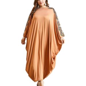 imageFlygo Muslim Abaya for Women Maxi Long Dresses Dubai Pendant Bat Sleeves Turkey African Caftan Kaftan Daily Casual One Size Orange