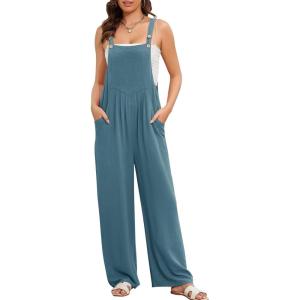 imageFlygo Overalls for Women Loose Fit Cotton Linen Bib Overalls Wide Leg Jumpsuits Casual 2025 Summer RompersBlue