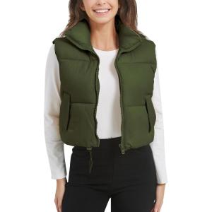 imageFlygo Puffer Vest Women Cropped Vest Zip Up Stand Collar Sleeveless Lightweight Winter Down Vests JacketArmy Green