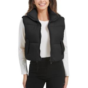 imageFlygo Puffer Vest Women Cropped Vest Zip Up Stand Collar Sleeveless Lightweight Winter Down Vests JacketBlack