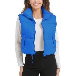 imageFlygo Puffer Vest Women Cropped Vest Zip Up Stand Collar Sleeveless Lightweight Winter Down Vests JacketBlue