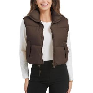 imageFlygo Puffer Vest Women Cropped Vest Zip Up Stand Collar Sleeveless Lightweight Winter Down Vests JacketBrown