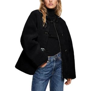 imageFlygo Womens Fleece Jacket Casual Lightweight Sherpa Jacket Fuzzy Faux Fur Coat Oversized Shearling JacketsBlackM