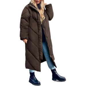 imageFlygo Womens Long Puffer Coat Long Sleeve Padded Winter Down Coats Hooded Parka JacketCocoa Brown