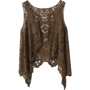 imageFlygo Womens Open Front Cotton Crochet Lace Boho Hippie Butterfly Vest Cardigan Coverup Sleeveless Irregular HemCoffee
