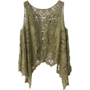 imageFlygo Womens Open Front Cotton Crochet Lace Boho Hippie Butterfly Vest Cardigan Coverup Sleeveless Irregular HemOlive Green