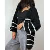 imageFlygo Womens Oversized Striped Cardigan Sweater Chunky Knit Drop Shoulder Balloon Sleeve Open Front Cardigans SweatersBlack