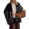 imageFlygo Womens Oversized Striped Cardigan Sweater Chunky Knit Drop Shoulder Balloon Sleeve Open Front Cardigans SweatersBlack