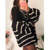 imageFlygo Womens Oversized Striped Cardigan Sweater Chunky Knit Drop Shoulder Balloon Sleeve Open Front Cardigans SweatersBlack
