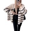 imageFlygo Womens Oversized Striped Cardigan Sweater Chunky Knit Drop Shoulder Balloon Sleeve Open Front Cardigans SweatersBeige