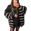 imageFlygo Womens Oversized Striped Cardigan Sweater Chunky Knit Drop Shoulder Balloon Sleeve Open Front Cardigans SweatersBlack