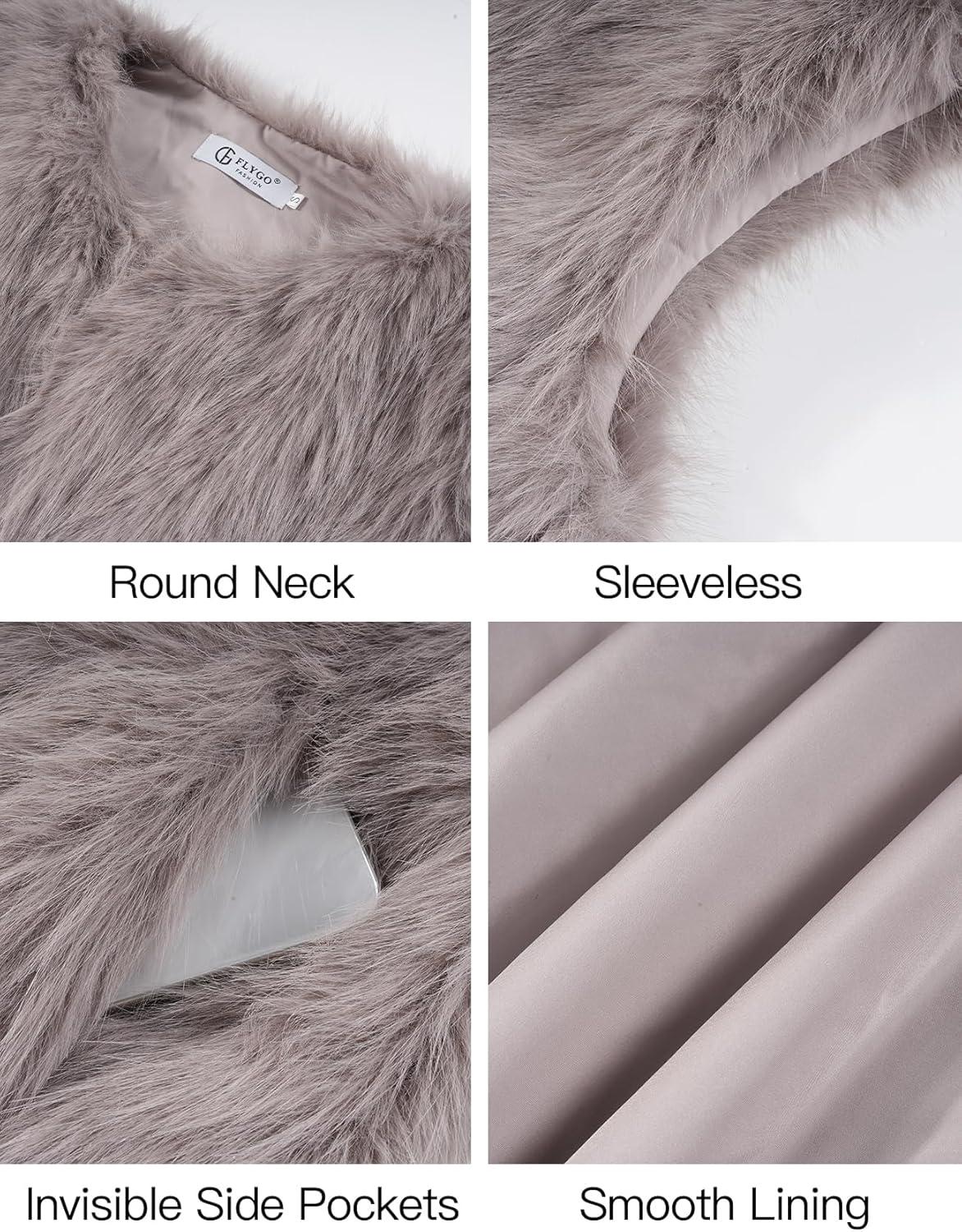 imageFlygo Faux Fur Vest Women Sleeveless Faux Fur Jacket Furry Open Front Cardigan Top Fluffy Winter Vest OuterwearTaupe