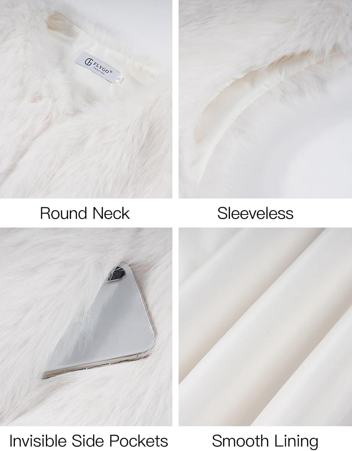 imageFlygo Faux Fur Vest Women Sleeveless Faux Fur Jacket Furry Open Front Cardigan Top Fluffy Winter Vest OuterwearWhite