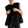 imageFlygo Faux Fur Vest Women Sleeveless Faux Fur Jacket Furry Open Front Cardigan Top Fluffy Winter Vest OuterwearBlack