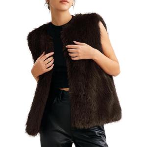 imageFlygo Faux Fur Vest Women Sleeveless Faux Fur Jacket Furry Open Front Cardigan Top Fluffy Winter Vest OuterwearBrown