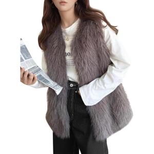 imageFlygo Faux Fur Vest Women Sleeveless Faux Fur Jacket Furry Open Front Cardigan Top Fluffy Winter Vest OuterwearTaupe