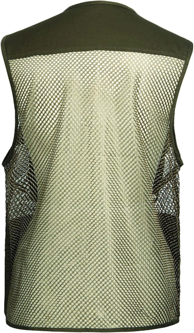 imageFlygo Mens Summer Mesh Fishing Vest Photography Work MultiPockets Outdoors Journalists Vest Sleeveless JacketArmy Green