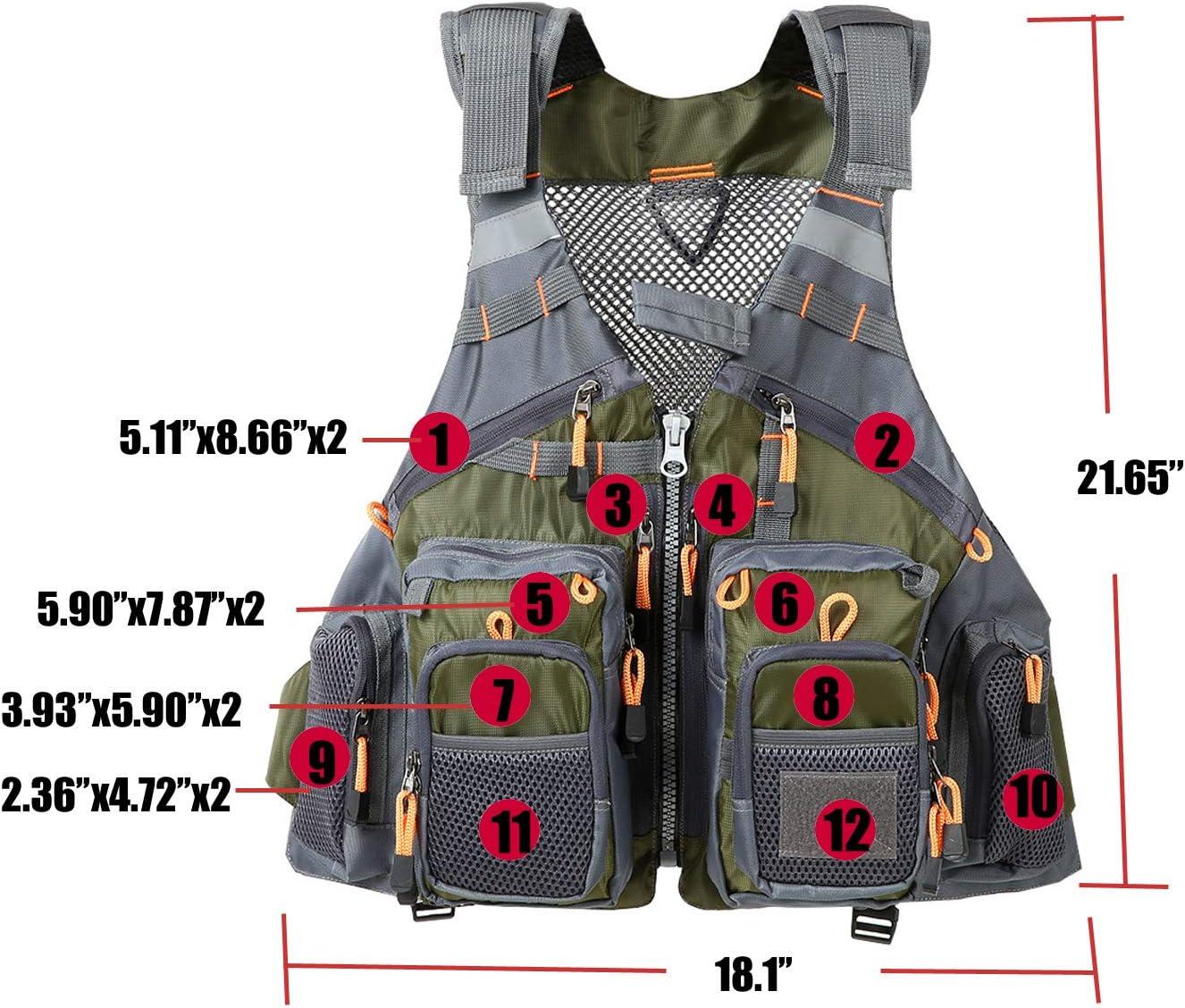 imageFlygo MultiPockets Fly Bass Fishing Vest Pack for Outdoor Activities Adjutable Size for MenWomenRed Foam Style