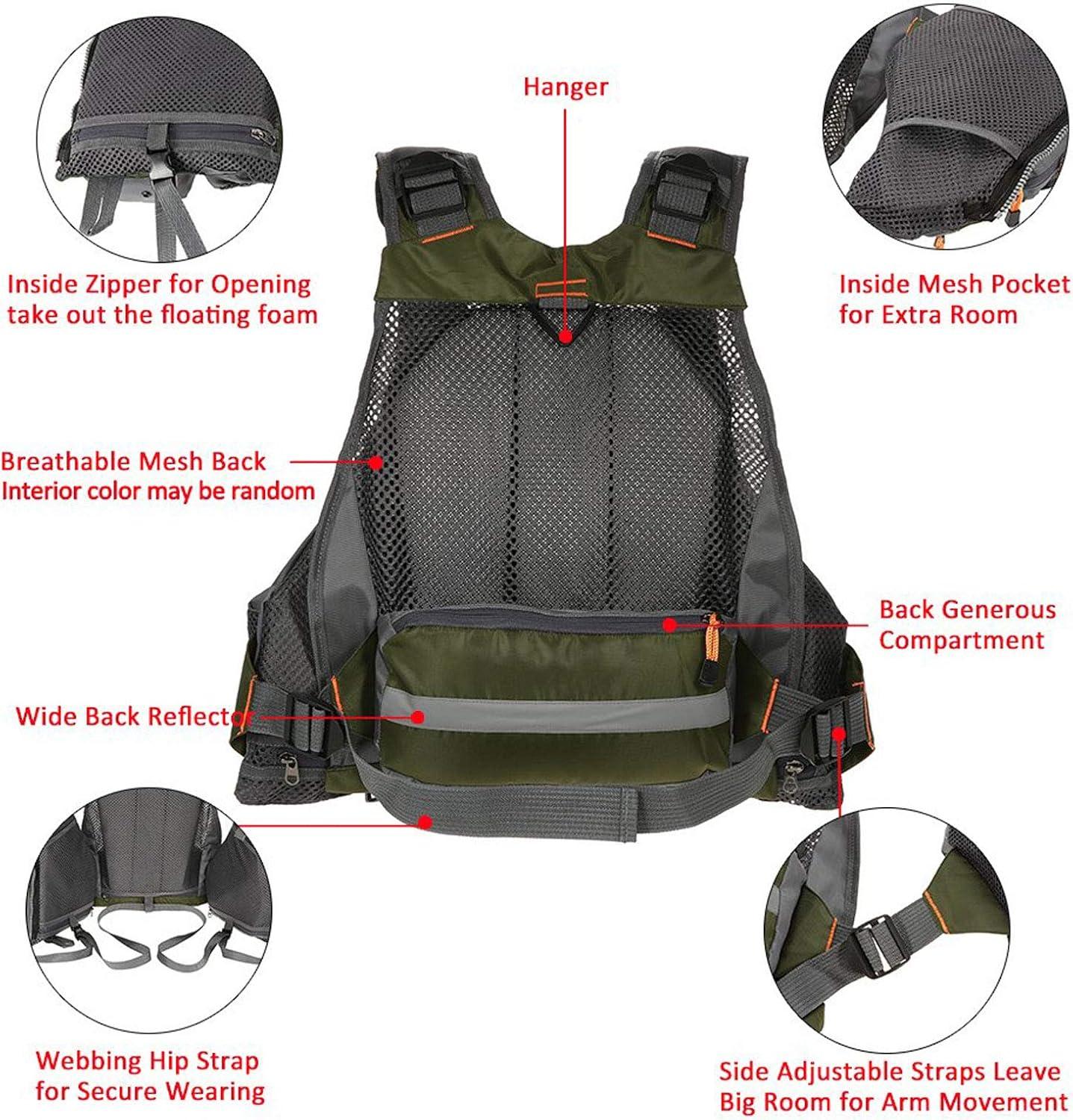 imageFlygo MultiPockets Fly Bass Fishing Vest Pack for Outdoor Activities Adjutable Size for MenWomenRed Without Foam