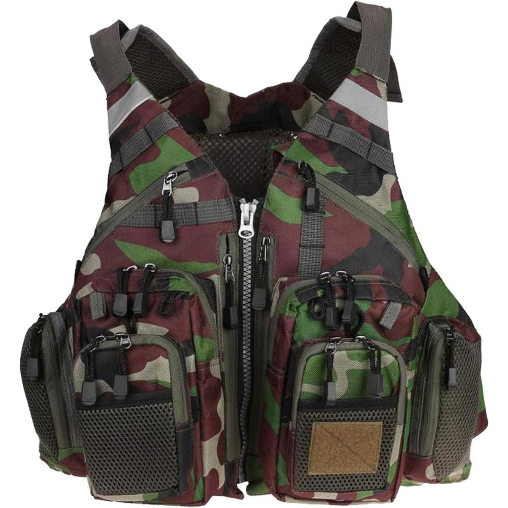 imageFlygo MultiPockets Fly Bass Fishing Vest Pack for Outdoor Activities Adjutable Size for MenWomenCamo Without Foam