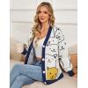imageFlygo Cat Sweaters for Women Oversized Chunky Button Down Knit 2025 Fall Cardigan Cute Cartoon Sweater Kawaii ClothesNavy
