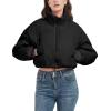 imageFlygo Cropped Puffer Jacket Womens Lightweight Long Sleeve Zip Up Winter Coats Quilted JacketsBlack