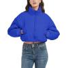 imageFlygo Cropped Puffer Jacket Womens Lightweight Long Sleeve Zip Up Winter Coats Quilted JacketsBlue