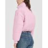 imageFlygo Cropped Puffer Jacket Womens Lightweight Long Sleeve Zip Up Winter Coats Quilted JacketsPink