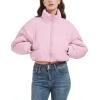 imageFlygo Cropped Puffer Jacket Womens Lightweight Long Sleeve Zip Up Winter Coats Quilted JacketsPink