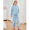 imageFlygo Girls 2 Piece Fuzzy Pants Sets Bear Ear Sweatshirt Hoodie Fleece Sweatpants Kids Fluffy Clothing Sets with PocketsBlue