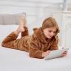 imageFlygo Girls 2 Piece Fuzzy Pants Sets Bear Ear Sweatshirt Hoodie Fleece Sweatpants Kids Fluffy Clothing Sets with PocketsBrown