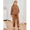 imageFlygo Girls 2 Piece Fuzzy Pants Sets Bear Ear Sweatshirt Hoodie Fleece Sweatpants Kids Fluffy Clothing Sets with PocketsBrown