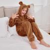 imageFlygo Girls 2 Piece Fuzzy Pants Sets Bear Ear Sweatshirt Hoodie Fleece Sweatpants Kids Fluffy Clothing Sets with PocketsBrown