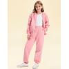 imageFlygo Girls Boys Fleece Sweatsuit 2 Piece Jogger Sets Zip Up Hooded Sweatshirts and Sweatpants with PocketsPink