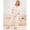 imageFlygo Girls Boys Fuzzy Pants Set Fleece Sweatsuit Flannel Fluffy 14 Zip Sweatshirt Pants Sets 2 Piece Outfits 514YearsBeige