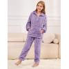 imageFlygo Girls Boys Fuzzy Pants Set Fleece Sweatsuit Flannel Fluffy 14 Zip Sweatshirt Pants Sets 2 Piece Outfits 514YearsPurple
