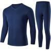 imageFlygo Men Thermal Underwear Set Ultra Soft Long Johns Set Base Layer Tops and BottomsBlueround Neck