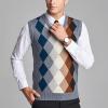 imageFlygo Mens Casual VNeck Argyle Knitted Pullover Sweater Vest Knitwear WaistcoatGrey