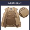 imageFlygo Mens Cotton Canvas Work Travel Vest Sleeveless JacketLight Khaki