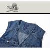 imageFlygo Mens Retro Washed Outdoor Collarless Work Safari Travel Denim Vest Sleeveless JacketBlue