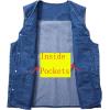 imageFlygo Mens Retro Washed Outdoor Collarless Work Safari Travel Denim Vest Sleeveless JacketLight Blue
