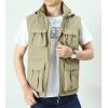 imageFlygo Mens Utility Casual Hooded Outdoor Work Fishing Travel Photo Vest Jacket with PocketsKhaki