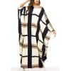 imageFlygo Muslim Abaya for Women Maxi Long Dresses Dubai Pendant Bat Sleeves Turkey African Caftan Kaftan Daily Casual One Size 01 Beige Plaid