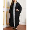 imageFlygo Muslim Abaya for Women Maxi Long Dresses Dubai Pendant Bat Sleeves Turkey African Caftan Kaftan Daily Casual One Size Black Front Lace